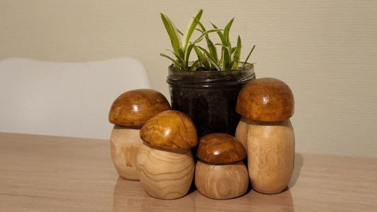 4 sculptures en bois de champignons