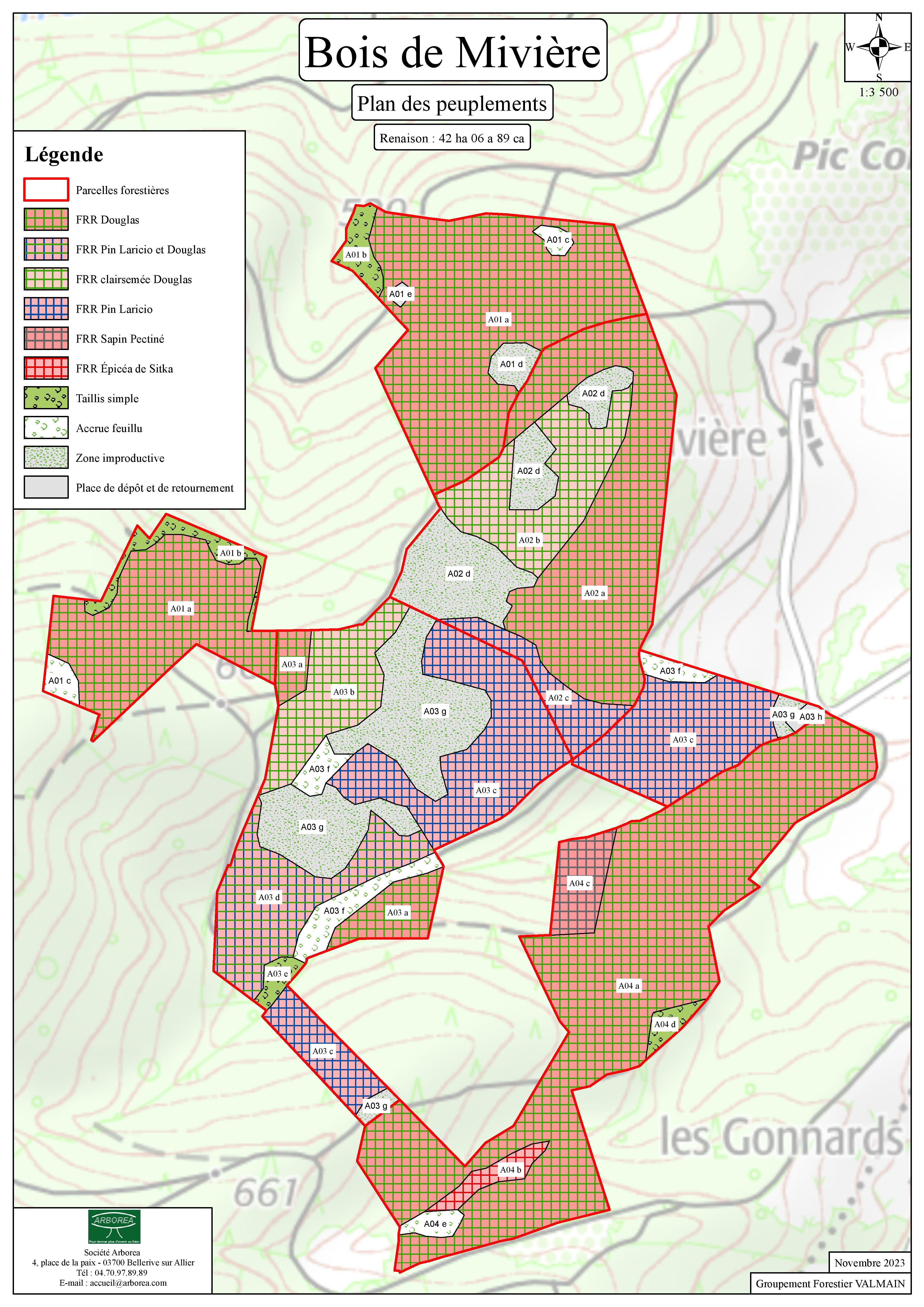 Plan des peuplements du Bois de Mivière